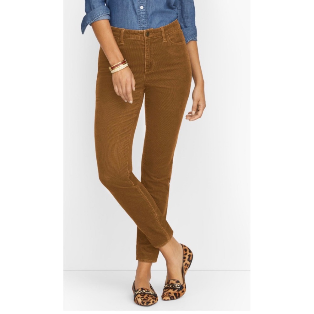 Talbots Heritage Fit Corduroy Pants Women 2 Camel Straight Leg Stretch Earthy